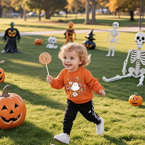 Toddler Halloween Sweatshirt Boys Girls Pumpkin Ghost Dinosaur Graphic Tees Kids Long Sleeve Outfit Tops 2-7t3
