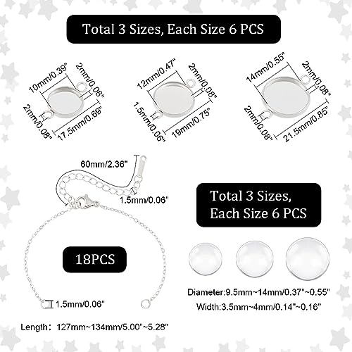 UNICRAFTALE 18 Set DIY Bracelet Making Kits Stainless Steel Adjustable Bracelets Flat Round Cabochon Connector Settings Bracelet Bezel Settings Glass Cabochons Blank Bracelets for Jewelry Making - Image 3