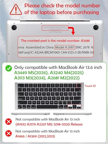 Image of Fancity Compatible with MacBook Air 13 inch Case M5 2026 M4 2025 M3 M2 2024-2022 A3449 A3240 A3113 A2681 with Touch ID, Rubberized Plastic Hard Shell Air 13.6 Case & Keyboard Cover, Black Line