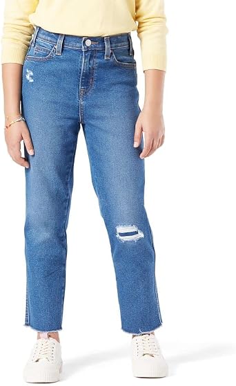 بنطلون جينز مستقيم بخصر مرتفع حتى الكاحل من Signature by Levi Strauss & Co. باللون الذهبي للفتيات