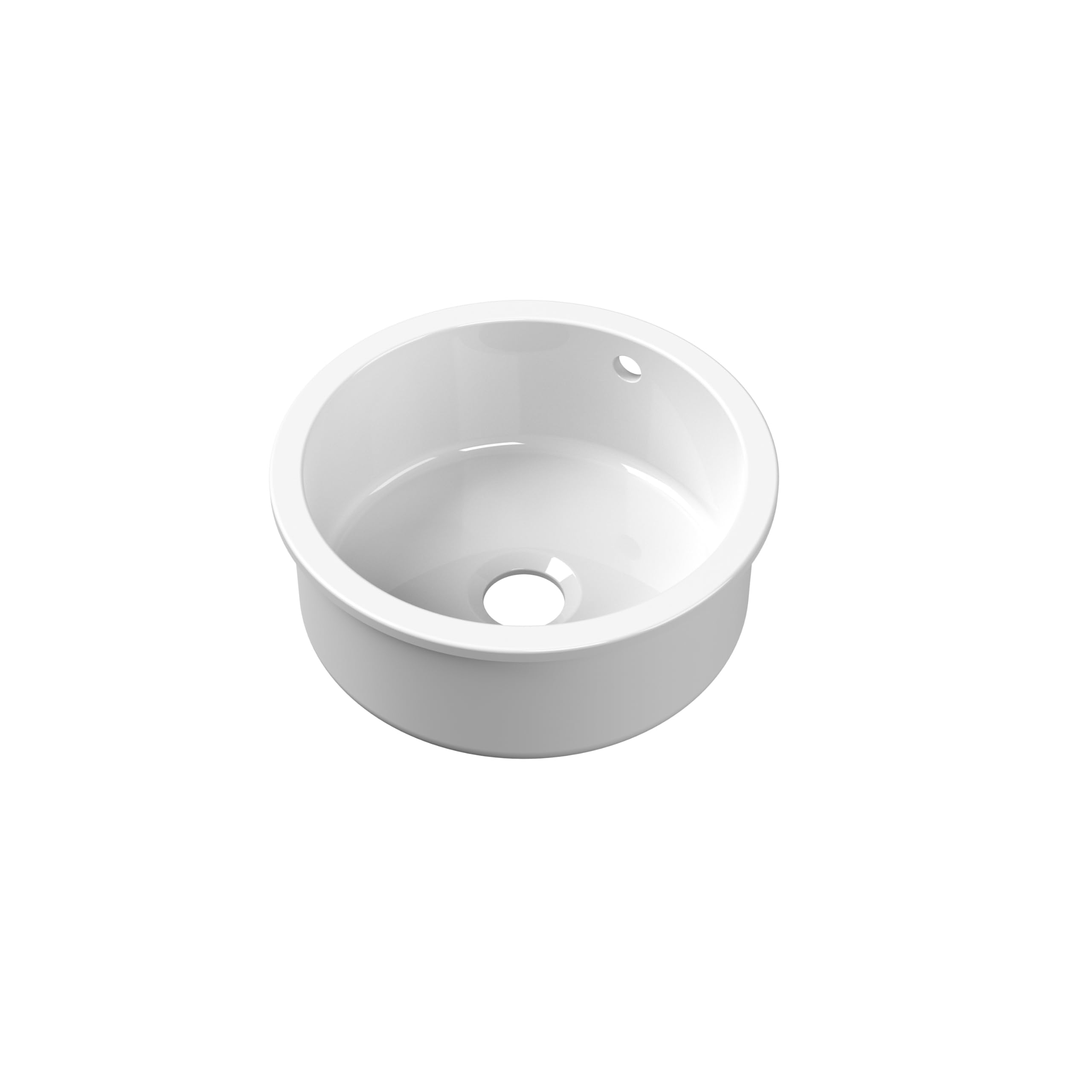 Balterley White 460Mm Kitchen Sink, Round Undermount Single Bowl With Overflow Hole, Durable Fireclay Ceramic Kitchen Sink Bowl, Undermount Sinks For Kitchens - 460 X 460 X 191Mm (Glossy )