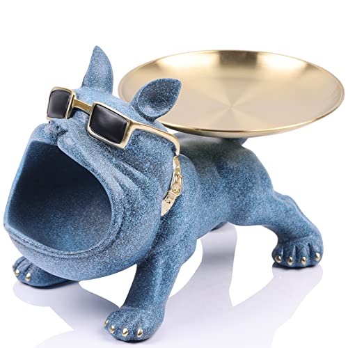 Lccck Blue Big Mouth Bulldog Butler Modern Home Decor Table Key Holder Bulldog Statue And Sculpture, French Bulldog Figurines Key Tray For Modern Art Dining Table Decor Office Small Object Tray #TOP20