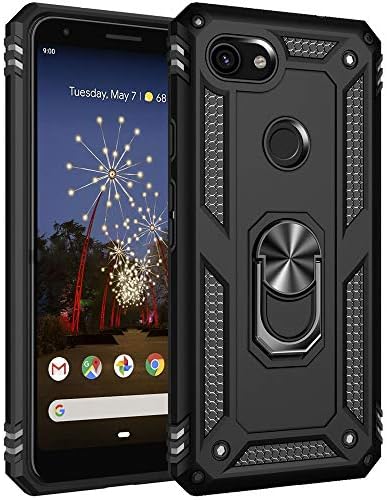 Military Grade Drop Impact for Google Pixel 3A XL Case 360 Metal Rotating Ring Kickstand Holder Magnetic Car Mount Armor Shockproof Cover for Google Pixel 3A XL Phone Protection Case