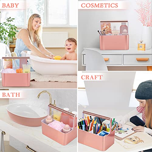 Image of BYUNER Compact Shower Caddy Dorm - Portable Bathroom Caddy Organizer with Handle and Adjustable Divider for College Dorm & Shared Bathroom, Hard Plastic Shower Basket Tote for Toiletry Drainage, Pink