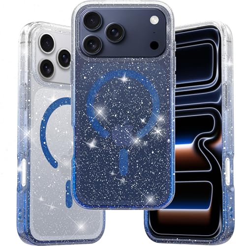 Coque iPhone 17 Pro Max à paillettes bleu océan compatible MagSafe de protection chic