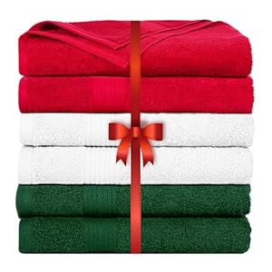 Ample Decor Christmas Hand Towel for Bathroom 100% Cotton 18 X 28 Inch 600 GSM Soft – 6 pcs White, Red & Green