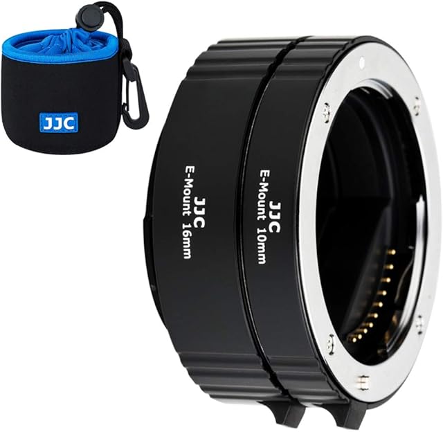 JJC E Mount AF TTL Auto Focus Macro Extension Tube 10MM/16MM for Sony A9 A9II A7SII A7S A7R IV A6600 A6500 A6400 A6300 A6100 A6000 NEX-7 SLR Cameras w Body & Rear Lens Cap and Storage Pouch Set