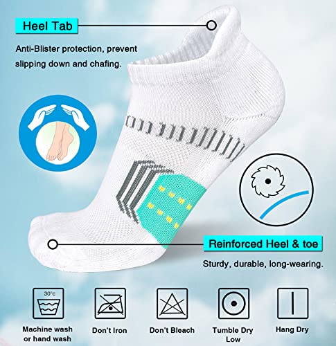 5 Pairs Womens Athletic Cushioned Anti-Blister Comfort Running Ankle Socks Size 9-11 (White)3