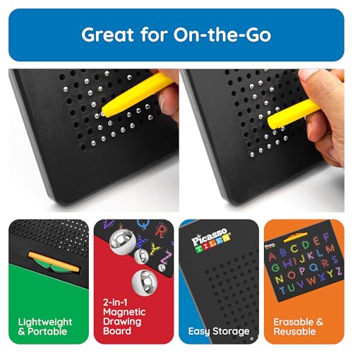 PicassoTiles Brinquedo magnético 2 em 1 para tabuleiro, 30,5 x 25,4 cm, bloco para tablet com contas