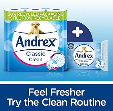 Andrex Classic Clean Toilet Roll Tissue Paper - 4 Rolls