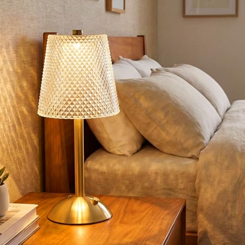 Image of Liliful 2 Pcs Cordless Table Lamp Rechargeable Touch LED Small Gold Portable Battery Operated USB-c Desk Lamp 3 Color Dimmable for Bedroom Living Room Dining (Gold,Crystal Cut Style)