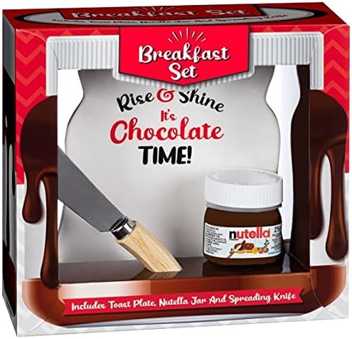 Breakfast Chocolate Gift Set - Nutella Breakfast Chocolate Set - Includes Chocolate Paste Spread - Toast Plate - Gift Idea For Christmas