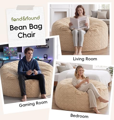 Image of 4FT Bean Bag Chair Bean Bags for Adults Large Bean Bag Beanbag Chair with Washable Cover Quilted Plush Fluffy Bean Bags Memory Foam Bean Bag Chairs Pocket Handle Bedrooms Living Room Office(Khaki)