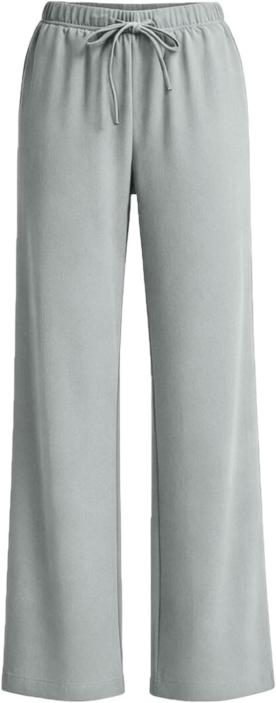 Palazzo Pants for Women Wide Leg Elastic High Waist Lounge Pants with Pockets Drawstring Soft Loose Travel Outfits