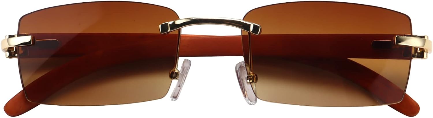 Dollger Rimless Rectangle Sunglasses for Men Women Hip-hop Wood Small Square Sunglasses Frameless 70s 90s Shades - Image 8