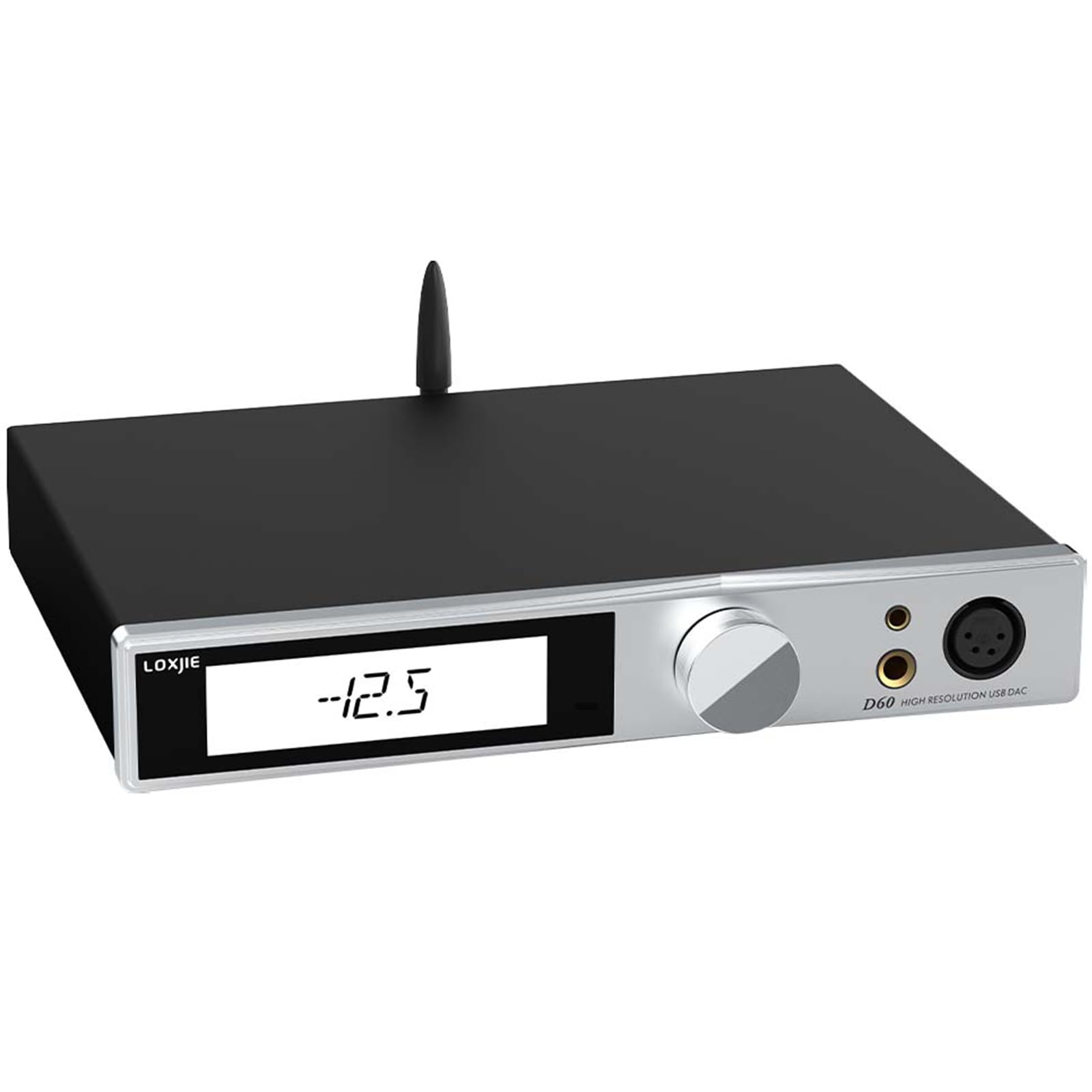 LOXJIE D60 Audio-DAC- und Kopfhörer-Verstärker, voll ausbalanciert, 6000 mWx2, 6,35 mm/4,4 mm/XLR/Cinch-Ausgang, ES9039MSPRO Bluetooth 5.1, 32 Bit, 768 kHz, DSD512 MQA-CD (Silber)
