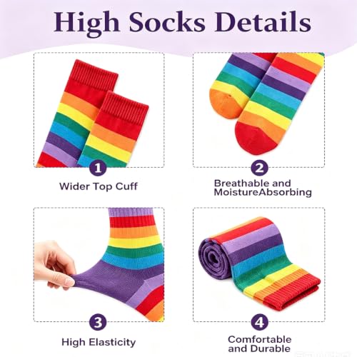 Image of YELAIVP Over Knee Rainbow Thigh High Socks Gloves Set Cosplay Accessories Arm Leg Warmers for Girls