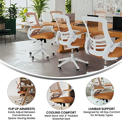 Flash Furniture Kelista Office Chair, Ergonomic, Mid-Back, White Frame, Tan Mesh With Swivel #TOP3