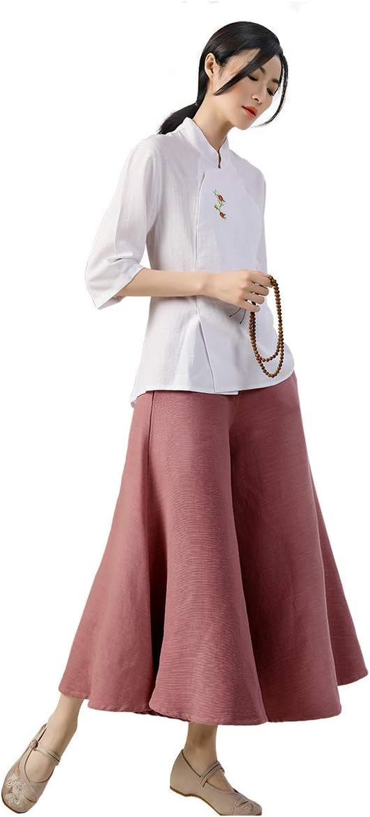 JY&WIN Women Cotton Yoga Suit Oriental Style Buddhist Zen Meditation Clothing 3/4 Sleeves Mandarin Collar Chinese Embroidery
