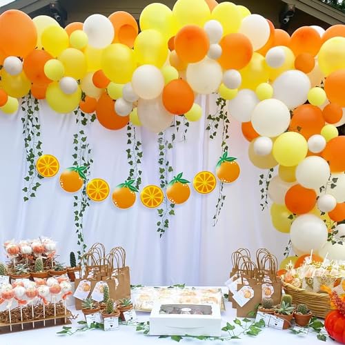 Image of ARV ZONE Orange Yellow White Balloon Arch Kit, 63 pcs Orange Balloons Garland Kit for Birthday Wedding Anniversary Baby Shower Valentine Welcome Party Decoration (Orange Yellow Multi Theme Garland)