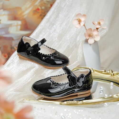 Image of PHIRAMIN Toddler Flower Girl Glitter Dress Shoes Little Girl Ballet Flats Bow Wedding Party