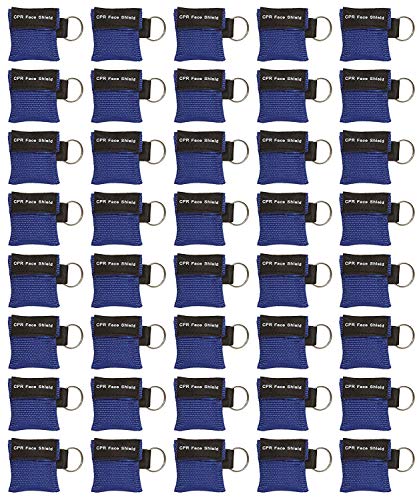 ASA TECHMED 50pc CPR Mask Keychain Emergency Kit CPR Face Shields for First Aid AED Training Child and Adult CPR Pocket Mask Breathing Barrier Bulk (Blue)