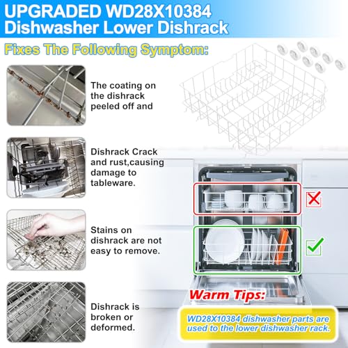 Image of UPGRADED WD28X10384 Lower Rack for GE Dishwasher Rack Replacement Parts,WD28X10384 WD28X10309 WD28X10166 WD28X10165 GLD5660N00SS GLD4560R00SS General Electric GE Dishwasher Bottom Rack Part with Wheel