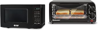 Commercial CHEF Small Microwave 0.7 Cu. Ft. Countertop with Digital Display, Black & Elite Gourmet ETO236 Personal 2 Slice Toaster Oven 15 Minute Timer