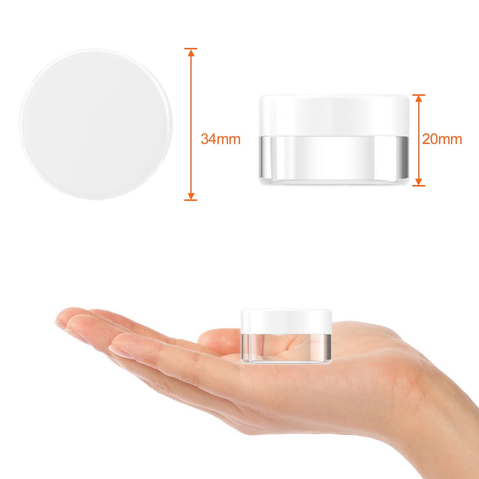 Newaner 30 Pezzi Barattolo Cosmetici, 10g10ml Mini Vasetto Trasparente con Tappo a vite Vasetti Plastica, lattina vuota con adesivi, Ideale per trasportare trucco, creme, mini candele(Bianco)