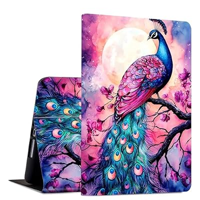 Case for iPad 9th/8th/7th Generation 10.2 Inch (2021/2020/2019 Release) Slim Lightweight PU Leather Adjustable Multi-Angle Smart Shell Cover with Auto Wake/Sleep Case for iPad 10.2-Inch,Pink Peacock
