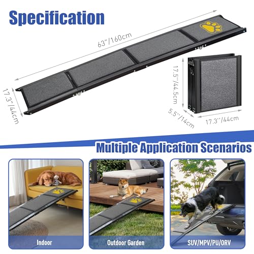 BACOENG Hunderampe Auto Klappbar, Hundetreppe Auto mit Rutschfester Teppich, 160cm rutschfest Hunderampen für Autos, LKWs und SUV, Stabil Rampe Hund für Große Und Mittel Hunde Bis 110kg