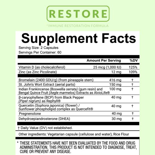 Nviromune Restore, Immune Restoration Formula With Zinc & Vitamin D, Herbal Supplements & Vitamins For Immune System Support, Immunity Supplement To Restore & Boost, 120 Capsules #TOP3