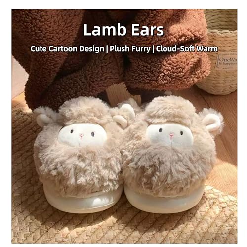 Women's Lamb-Shaped Plush Slippers - Cloud-Soft Fuzzy Lining, Flexible Non-Slip Sole for Home Indoor Lounge Use3