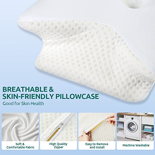 Donama Neck Cervical Pillow For Pain Relief Sleeping,Hollow Odorless Memory Foam Pillow Ergonomic With Cooling Case,Orthopedic Contoured Support Pillow For Side，Back And Stomach Sleepers #TOP4