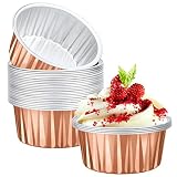 EUSOAR Dessert Cups Disposable, 25pcs 5oz Aluminum Foil Ramekins Baking Cups, Rose Gold Cupcake Line