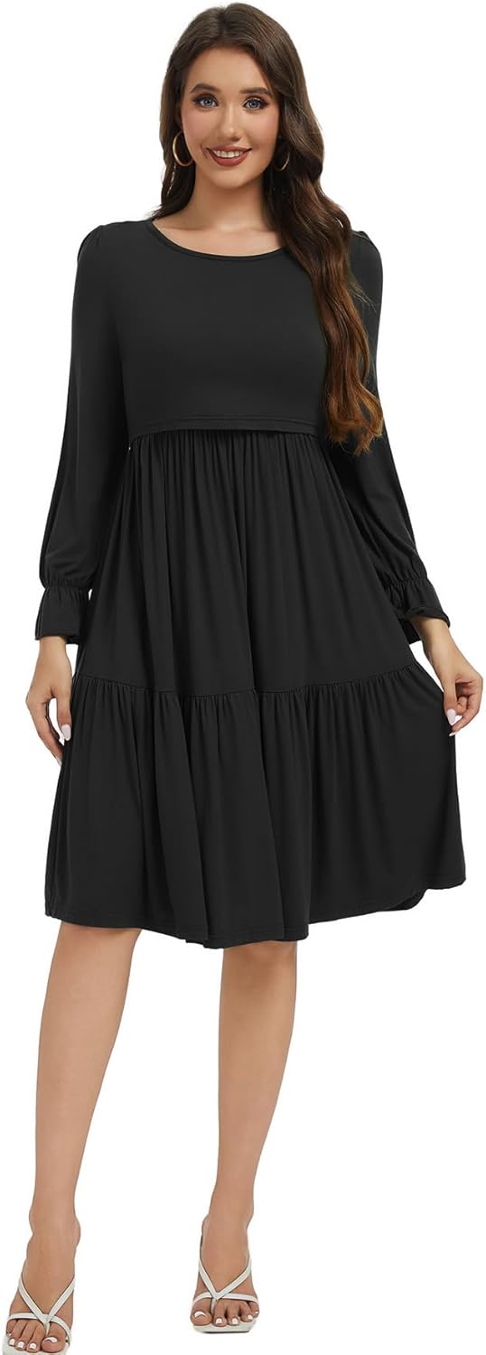 Smallshow Women's Maternity Nursing Dress Long Sleeve Ruffle Breastfeeding Clothes - Image 6