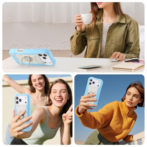 Image of MARKILL Compatible with iPhone with Built-in 360Rotating Ring Stand, Military Grade Drop Protection Full Body Rugged Heavy Duty Case Durable Cover (Ice Blue, iPhone 17 Pro Max)