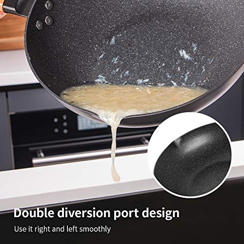 SKY LIGHT Wok Pan with Lid, 12-inch Nonstick Stir Fry Pan, 100% APEO & PFOA-Free Granite Stone Coating, Cookware Pot with Detachable Wooden Handle, Induction Compatible - Thumbnail 3