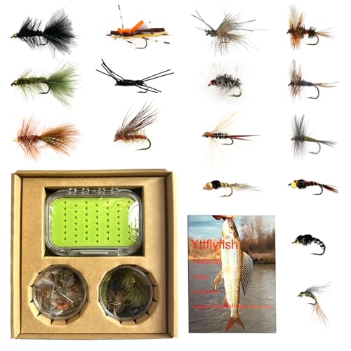 Image of Fly Fishing Flies Assortment Kit, 42 Pieces of Dry, Wet, Nymphs, Streamers, Wooly Buggers, Terrestrials, for Trout Bass Salmon Steelhead, with Silicone Fly Box, Fly Fishermen Gift