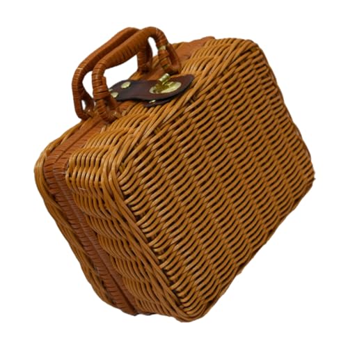 Abaodam ポータブル編み込み化粧品収納ケース 小型大容量 多機能収納ボックス 手作り風レトロ調 おしゃれな家用コスメオーガナイザー 化粧