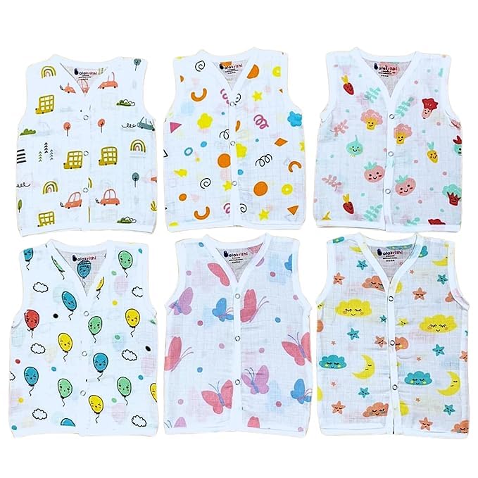 100% Organic Soft Cotton Muslin Sleeveless Jhabla for Baby Boys | Regular Fit Vest for Infant Summerwear Set I