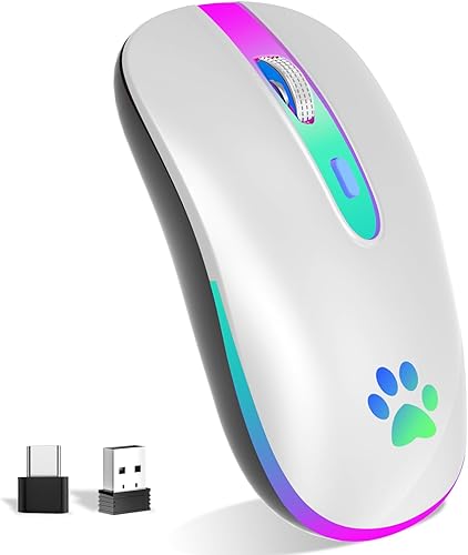 Miniatura 1 de FUWANG Ratón inalámbrico, recargable LED inalámbrico, Bluetooth, portátil, USB óptico 2.4G, inalámbrico, Bluetooth, de dos modos, con receptor USB y