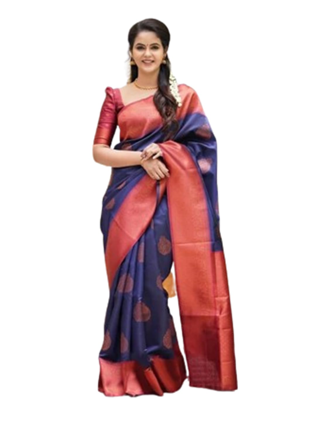 Jaanvi Women's Kerala Kanjivaram Silk Saree With Zari Work & Unstitched Blouse Piece