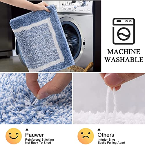 Pauwer Bathroom Rugs Sets 2Pc, Non Slip, Absorbent, Machine Washable, Blue, 18x26+18x48 inches