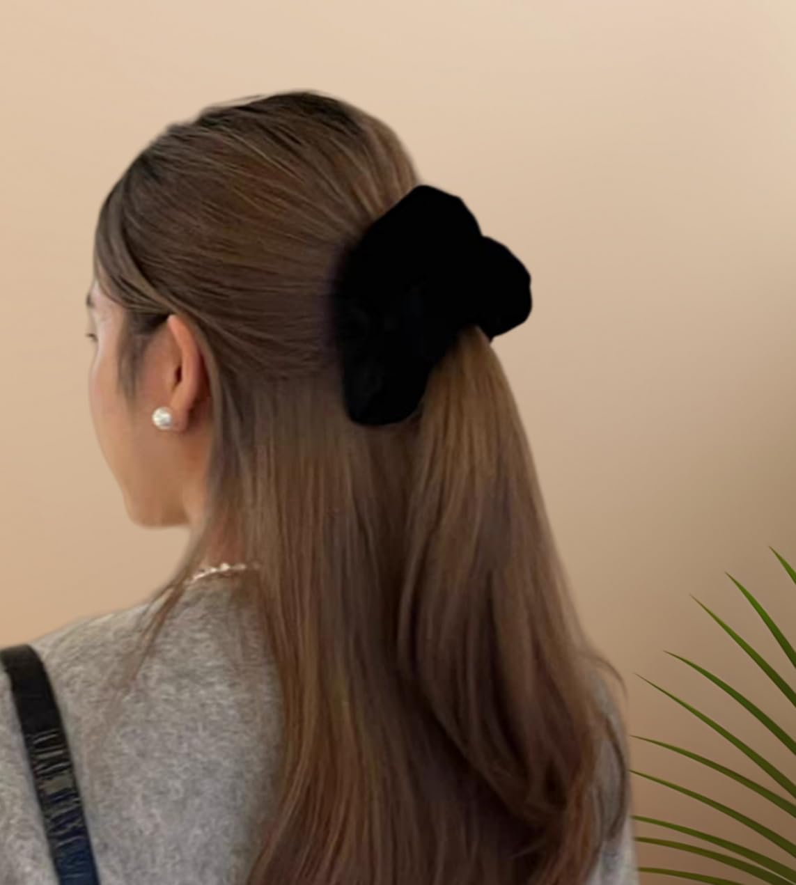 PIDOUDOU 2 Pcs Black Color Large Size Scrunchies for Hair Women Hair Elastic Bands: 2 Black