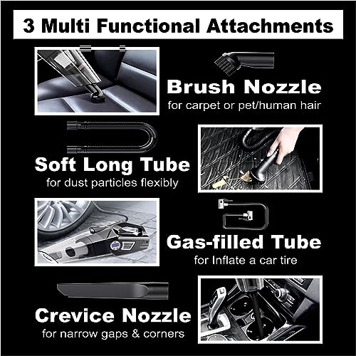 Image of 4 in1 Car Vacuum Cleaner with Tyre Inflator DC12V High Power 7000PA Handheld Car Vacuum LED Light, 4.2M Power Cord, for Wet /Dry Use, Black (TWOWAY)