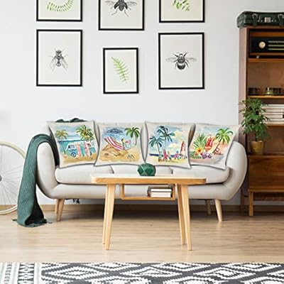 Binfemcy Summer Beach Pillow Covers Hawaii Tropical Decorative Throw Pillows Coconut Palm Tree Nautical Cushion Case for… 514QIhrkU L. SS400