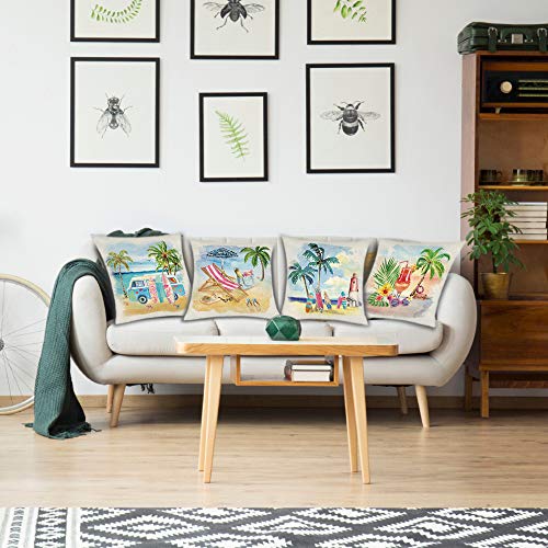 Summer-Beach-Pillow-Covers-Hawaii-Tropical-Decorative-Throw-Pillows-Coconut-Palm-Tree-Nautical-Cushion-Case-for-Home-Decor-Outdoor-Patio-Couch-18x18-inch-Set-of-4 514QIhrkU L