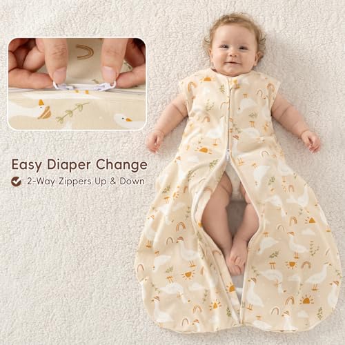 Image of david's kids 2 Pack 100% Organic Cotton Baby Sleep Sack 6-12 Months, Ultra Soft Baby Wearable Blankets with 2-Way Zipper, Comfy Sleep Sack for Infant Newborn Boys Girls Neutral, Medium Size, Duck