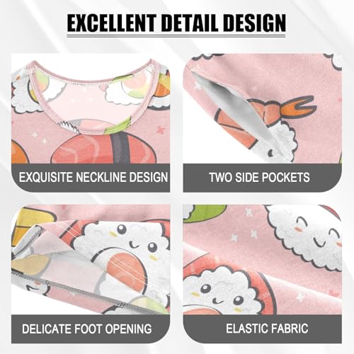 Pajama Short Sets Kawaii Sushi Seamless Pattern Soft Cotton Summer Sleepwear 2 Piece PJS Size 5-14T3